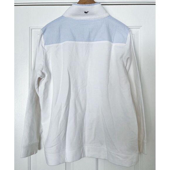 EUC! Womens Vineyard Vines White Blue Seersucker Shep 1/4 Zip Shoulder Large L - Picture 7 of 11